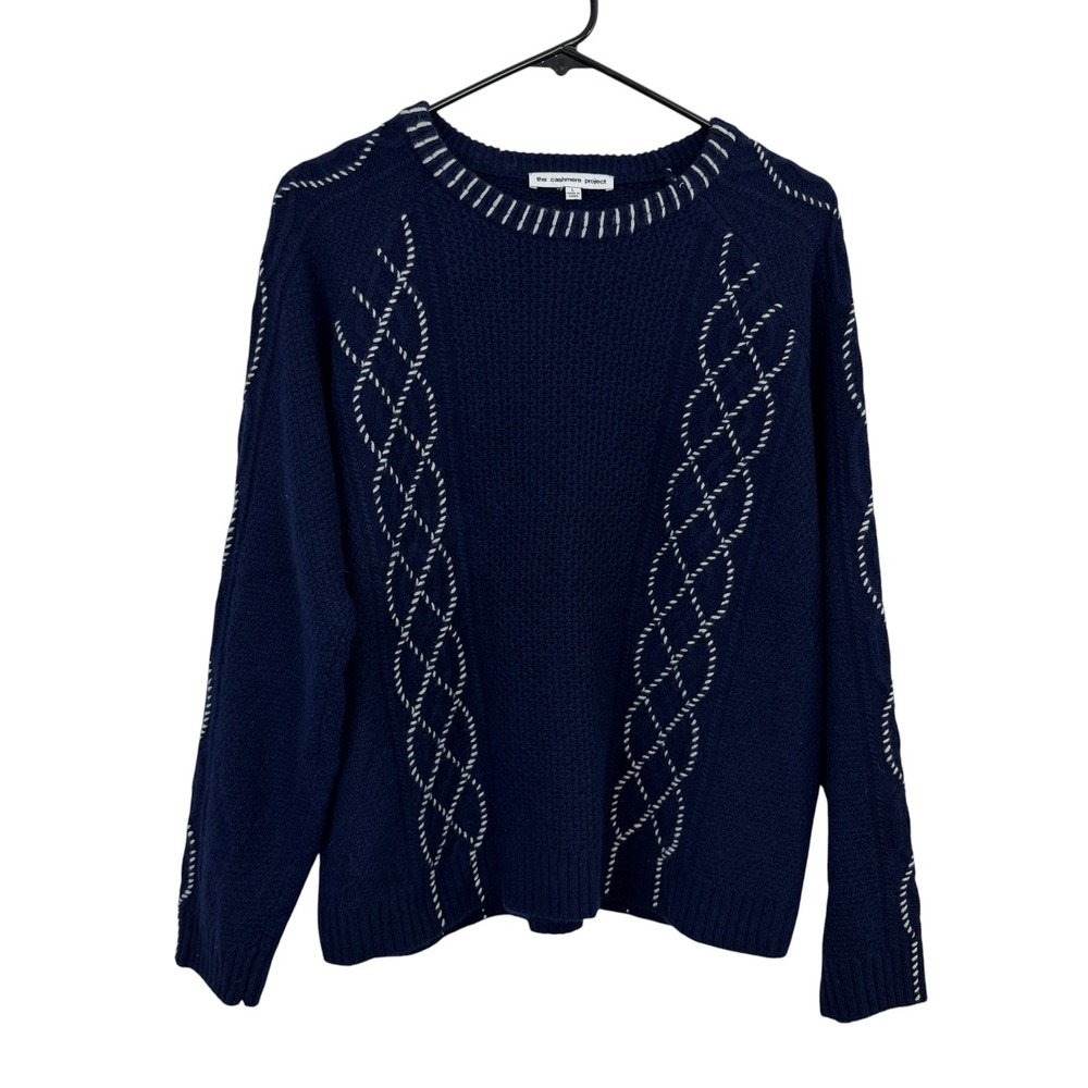 The Cashmere Project Sweater Womens Large Navy Blue Cashmere Crewneck Embroidery